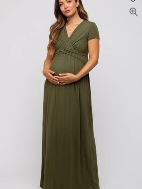 PinkBlush Olive Draped Maternity/Nursing Maxi Dress